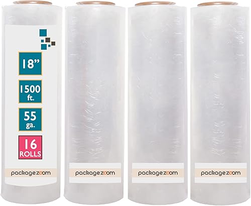 Miniatura 11 de PackageZoom 4 rollos de película elástica resistente de 18 pulgadas x 1500 pies, rollo de plástico transparente calibre 55 para mudanza, embalaje