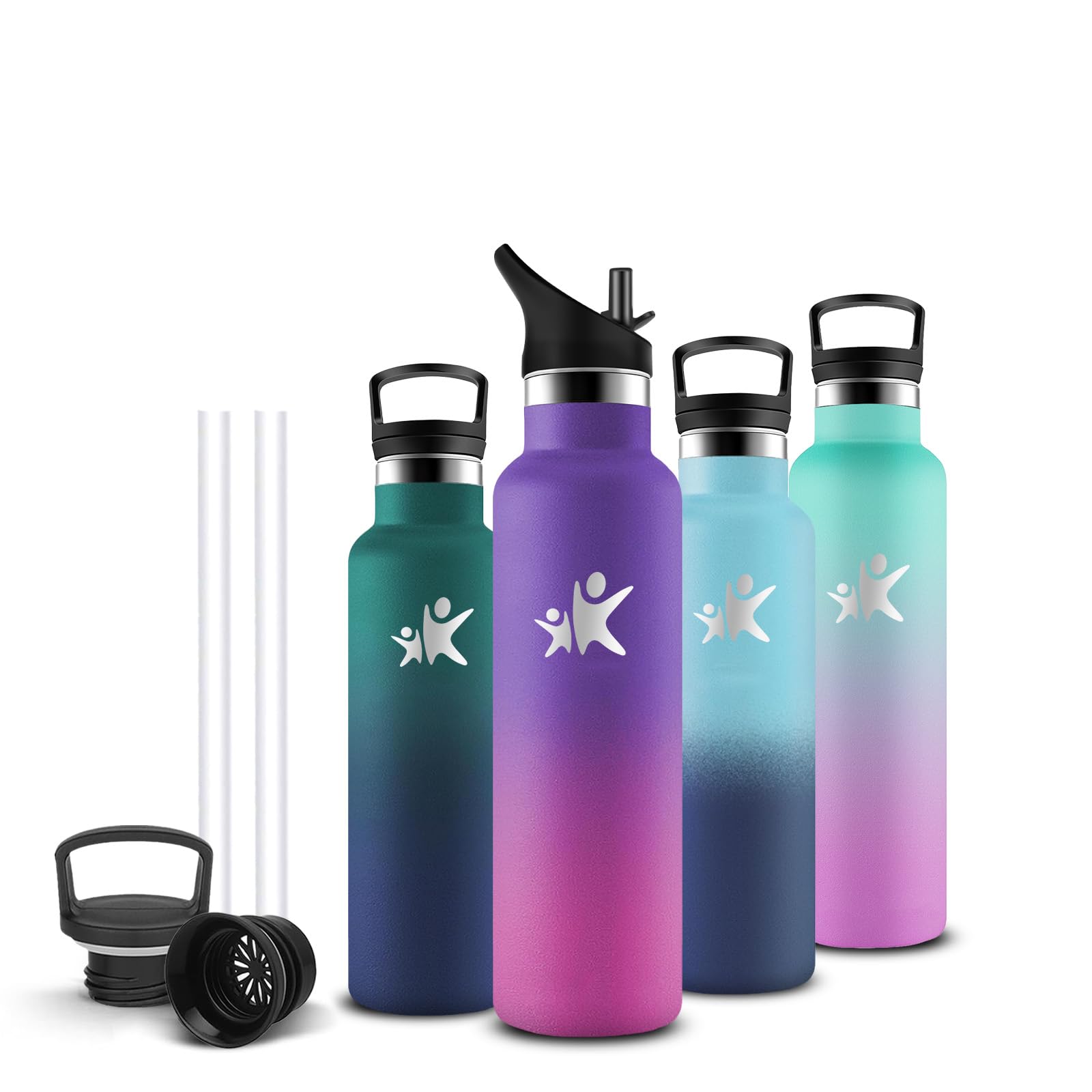 Mujigaga Insulated Water Bottle, 500ml Water Bottle, BPA Free, Water Bottle with Straw, No Leakage, Kids Water Bottles, Keeps Hot for 12 Hours/Cold 24 Hours, Thermos for Schools, Camping, Offices