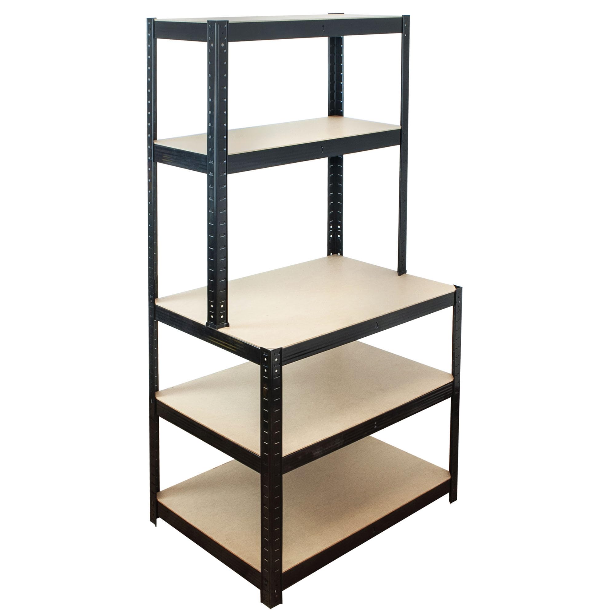 TekBox 5 Tier Boltless Metal Garage Shelves (1, Black (Worktop Unit))
