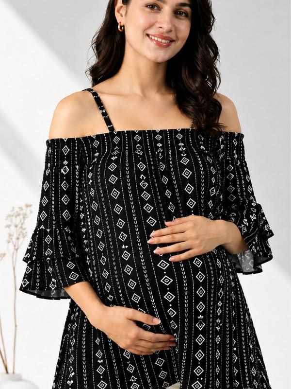 Image of oxolloxo Women Viscose Casual Tops | Relaxed Fit Tropical Printed Shoulder Straps |Tops for Women |Black