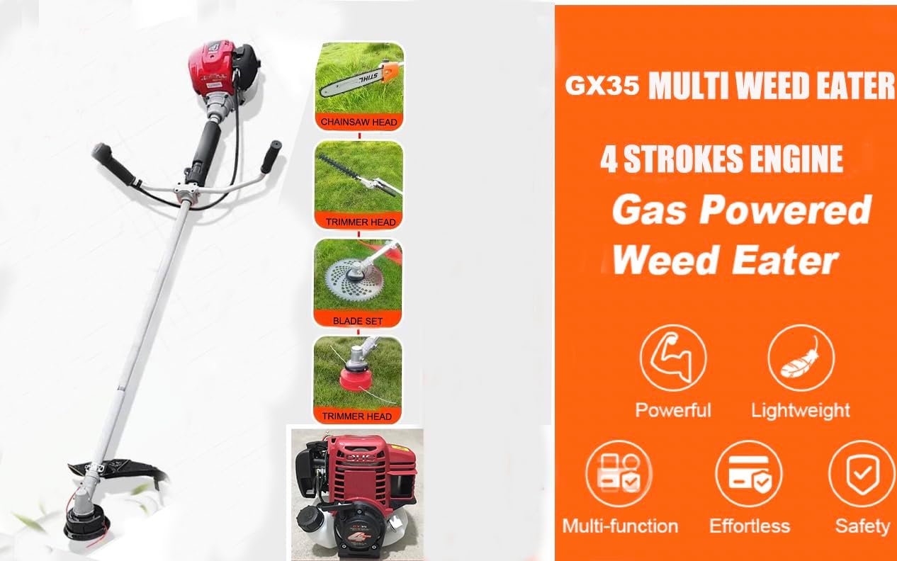 GX35 Weed Wacker Gas Powered Trimmer with 12" Brush Cutter Edger Lawn Tool for Yard