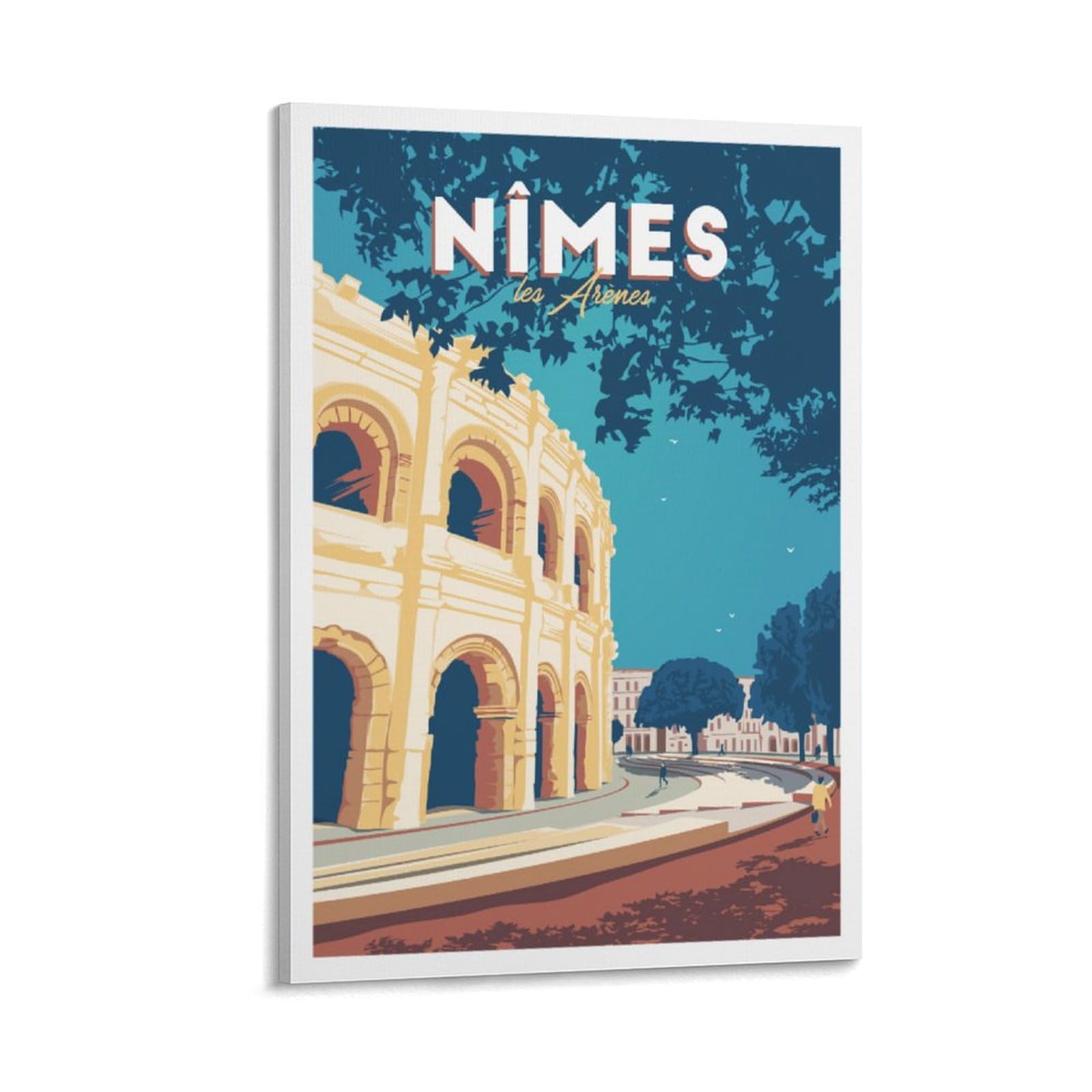 Yqcqcs Frame-Style Vintage France Travel Poster Nimes Arenas Canvas Art Poster Picture Wall Decor Painting Posters Decorative Posters