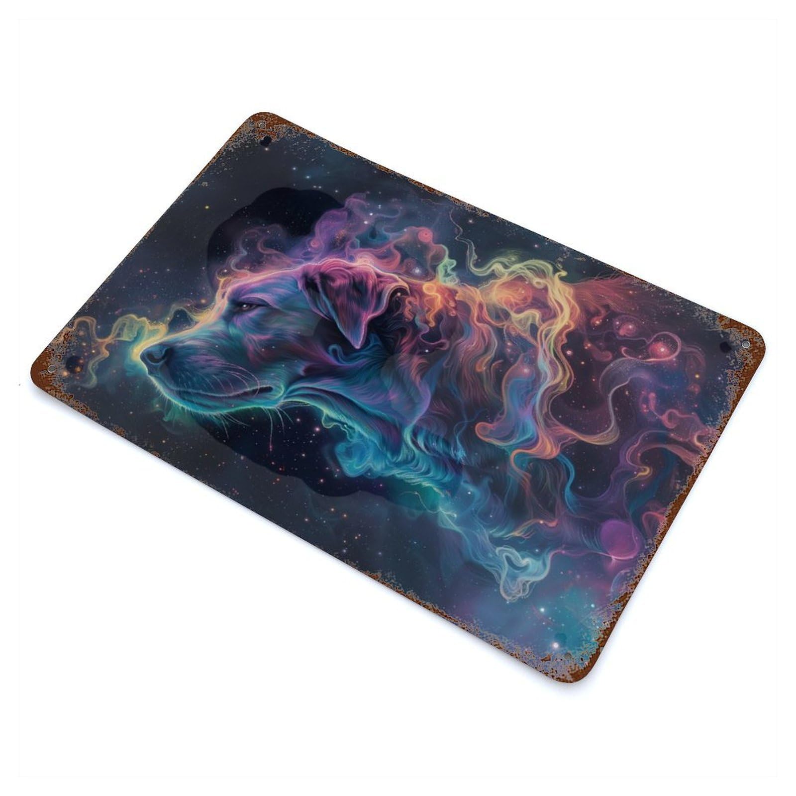 Cosmic Dog Aged Metal Wall Plaque 11.8"x7.9", Decorative Metal Wall Art for Garage, Pub Or Kitchen