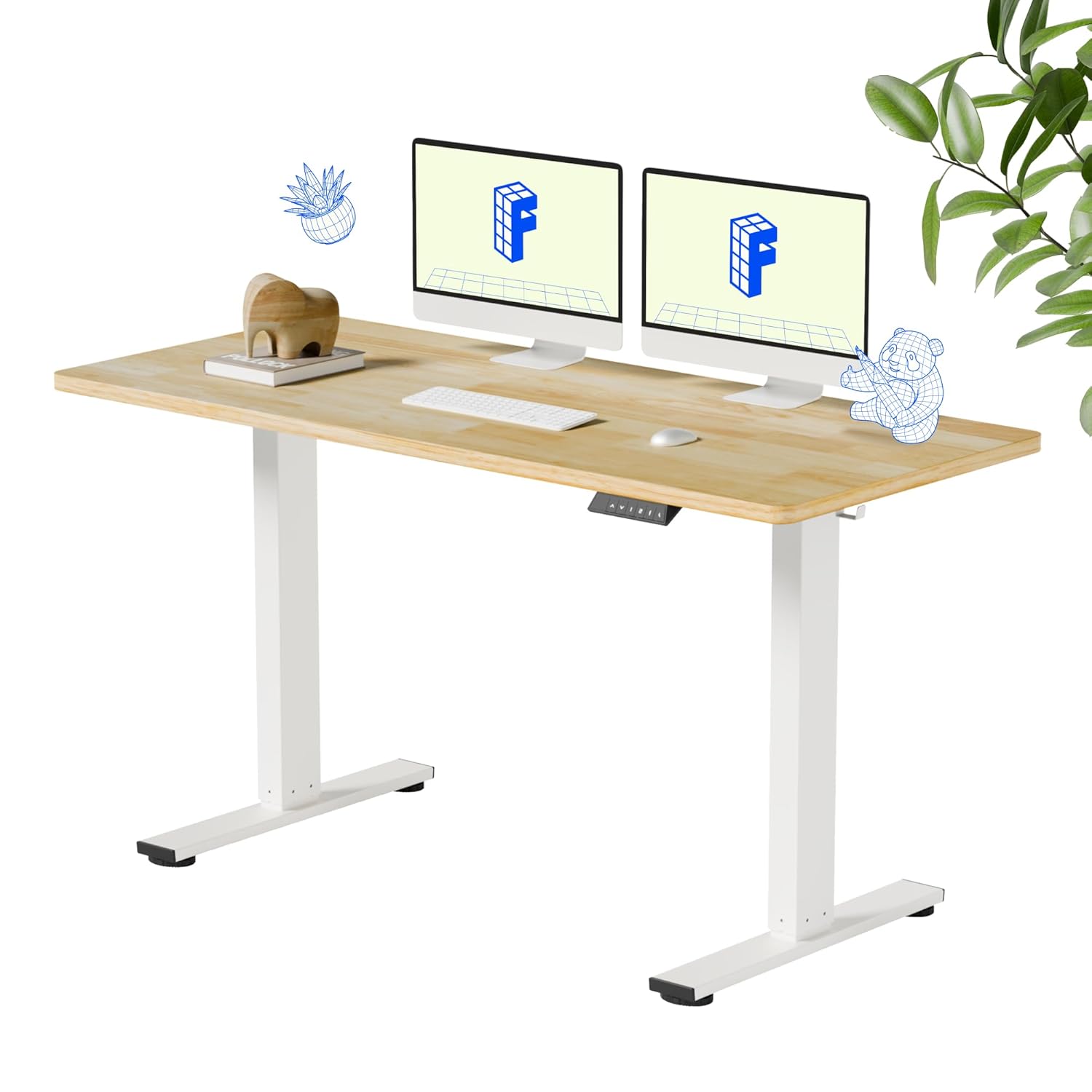 FLEXISPOT EN1 One-Piece Solid Wooden Standing Desk 55 x 24 Inches Height Adjustable Electric Sit Stand Home Office