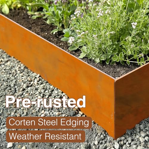 Corten Stahl Landschaft Edging mit Rust Patina Finish 100x15cm L x H 6pcs biegsame Metallstreifen - Hammer-in Rand Grenze mit 7 Clips für Rasen, Hof Weg Teiler (6m gesamt)#LYLB06RT-DE