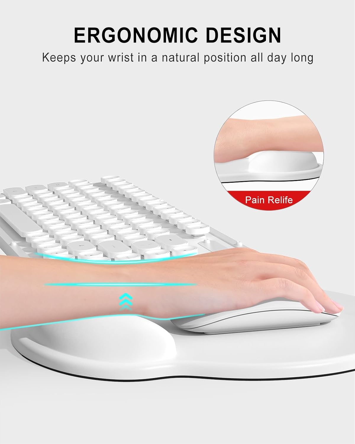 Auhoahsil Ergonomic Mouse Pad with Wrist Rest, Comfortable Silicone Non-Slip Computer Pain Relief Gel Mouse Mat with Wrist Support for Gaming, Work, Office, Women & Men, Cute Pattern, White image 3