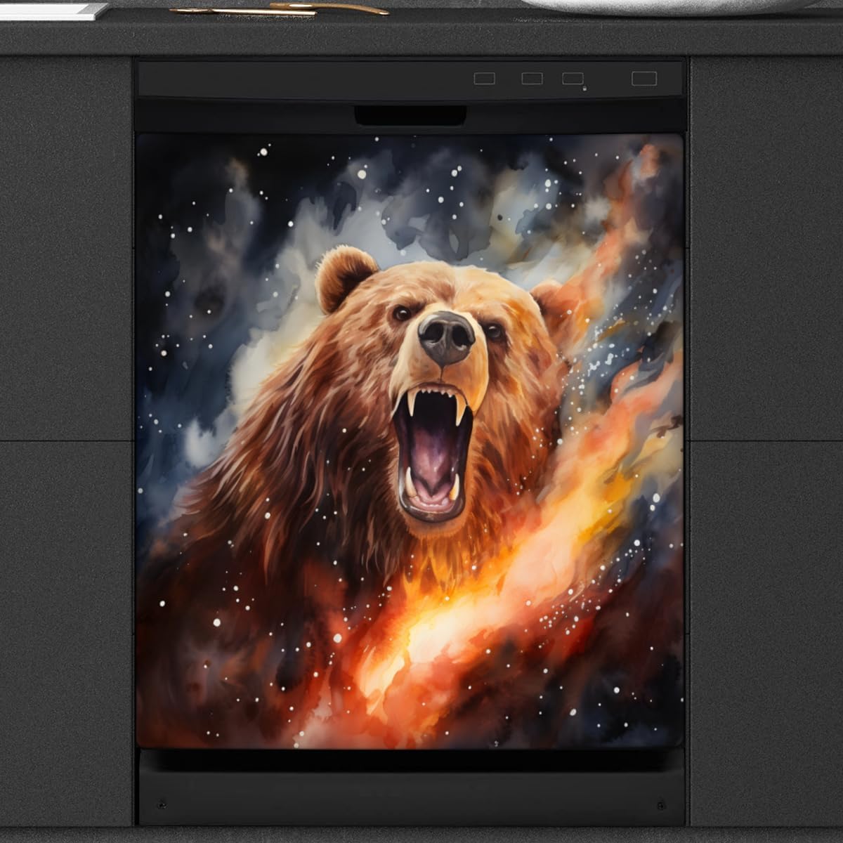 Ferocious Bear Animal Dishwasher Magnet Cover Reusable Decorative Magnetic Door Cover Dishwasher Covers for The Front Magnetic Kitchen Refrigerator Appliance Decor 23 x 26 Inches