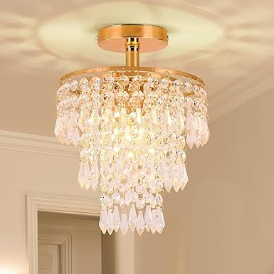ELEPHANTBOAT Mini Size Crystal Chandelier Light Fixture 11.4 Inches 3-Tiers Luxury Raindrop Crystal Chandelier Modern Ceiling Light No Bulb Chandelier Light Fixture for Living Room, Hallway, Bathroom