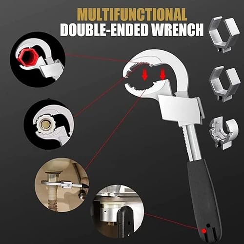 Miniatura 2 de HQSGDMN Llave universal ajustable de doble extremo, llave de fregadero multiusos, redonda con llave de dientes, juego de llaves de media luna de