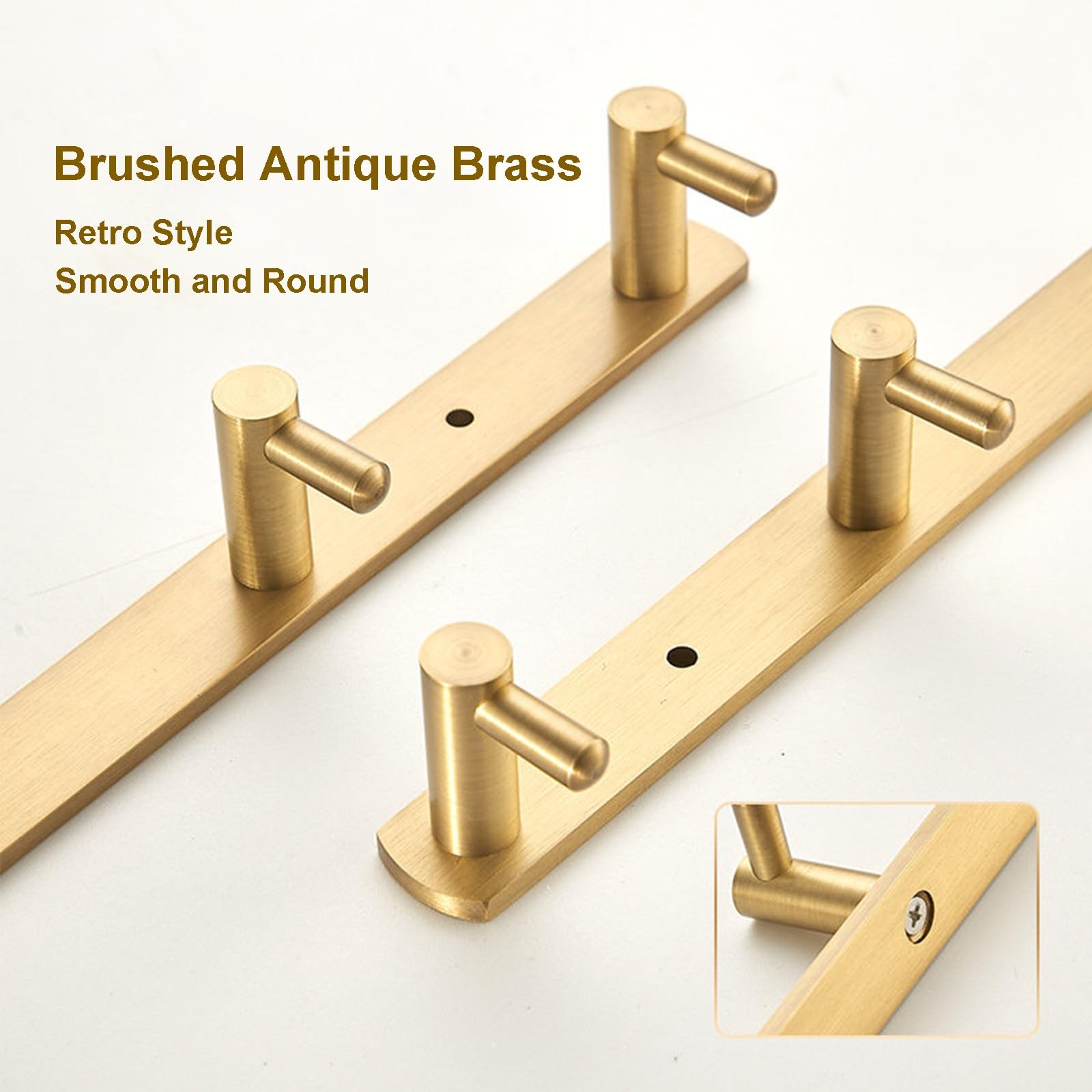 Ganchos de pared de latón macizo dorado cepillado para cocina, montaje en pared, utensilios de cocina, toallero, perchero para colgar en la entrada, baño (36 x 3,5 x 2 cm)