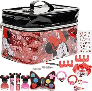 Disney Minnie Mouse - Townley Girl Zipper Cosmetic Train Case With Lip Gloss, Lip Balm, Hair Clips, Nail Stickers, Scrunchie and More, Ages 3+, for Parties, Sleepovers and Makeovers