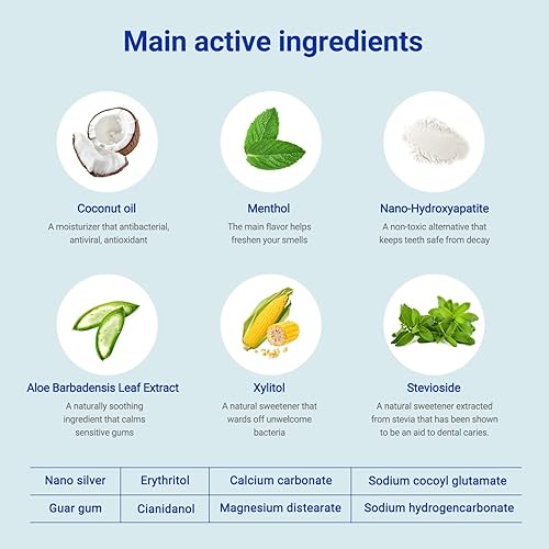Miniatura 7 de MySmile Tabletas de pasta de dientes Nano hidroxiapatita, sin flúor, aceite de coco orgánico pastillas de enjuague bucal de viaje, remineraliza y