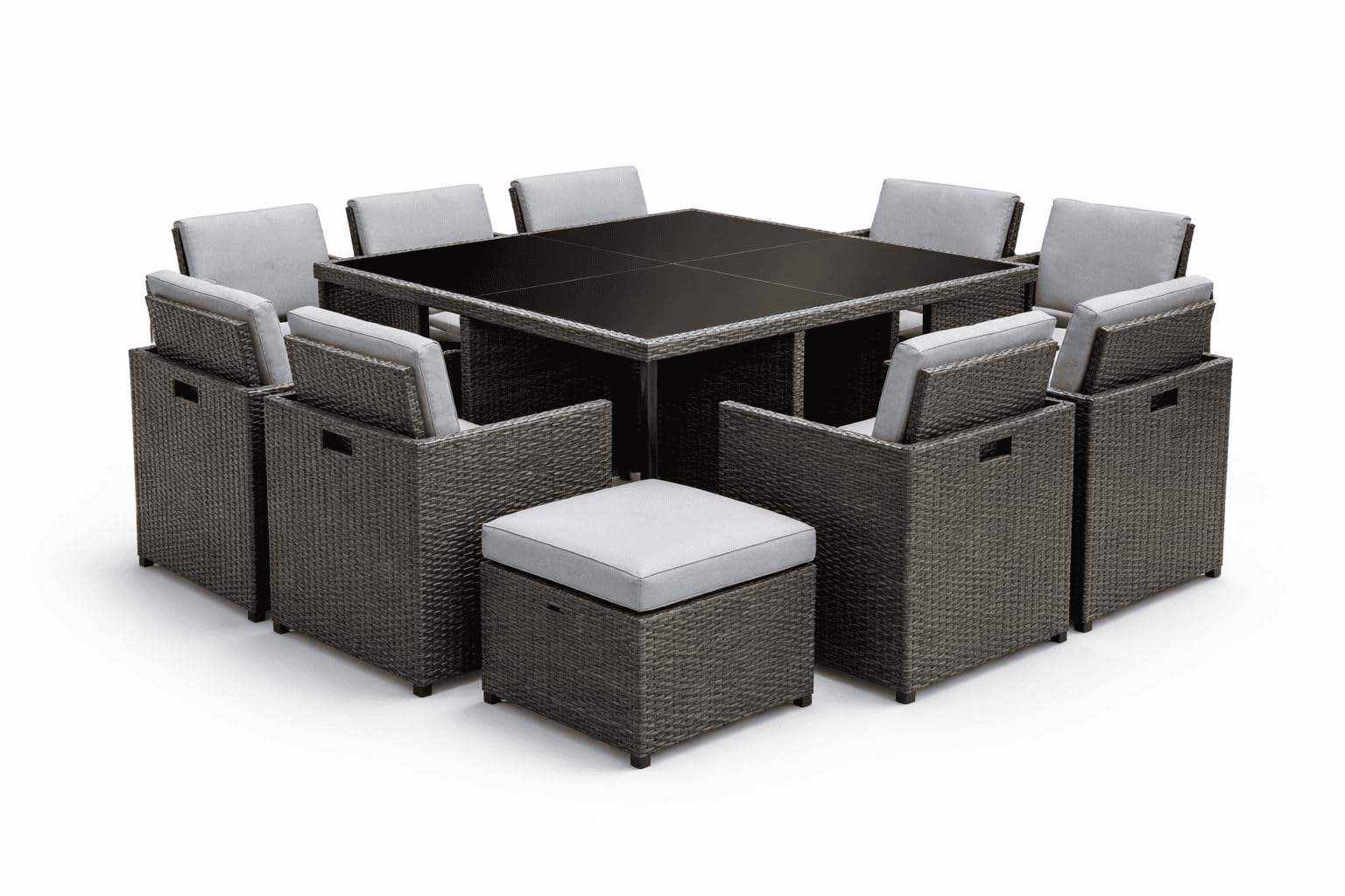 AMANSTYLE LTD 12 Pack Rattan Garden Chair Cushions 43 x 47 x 5cm – High Density Foam Seat Pads – Water Resistant Outdoor Patio Dining Chair Cushion Replacement with Removable Covers (Grey)