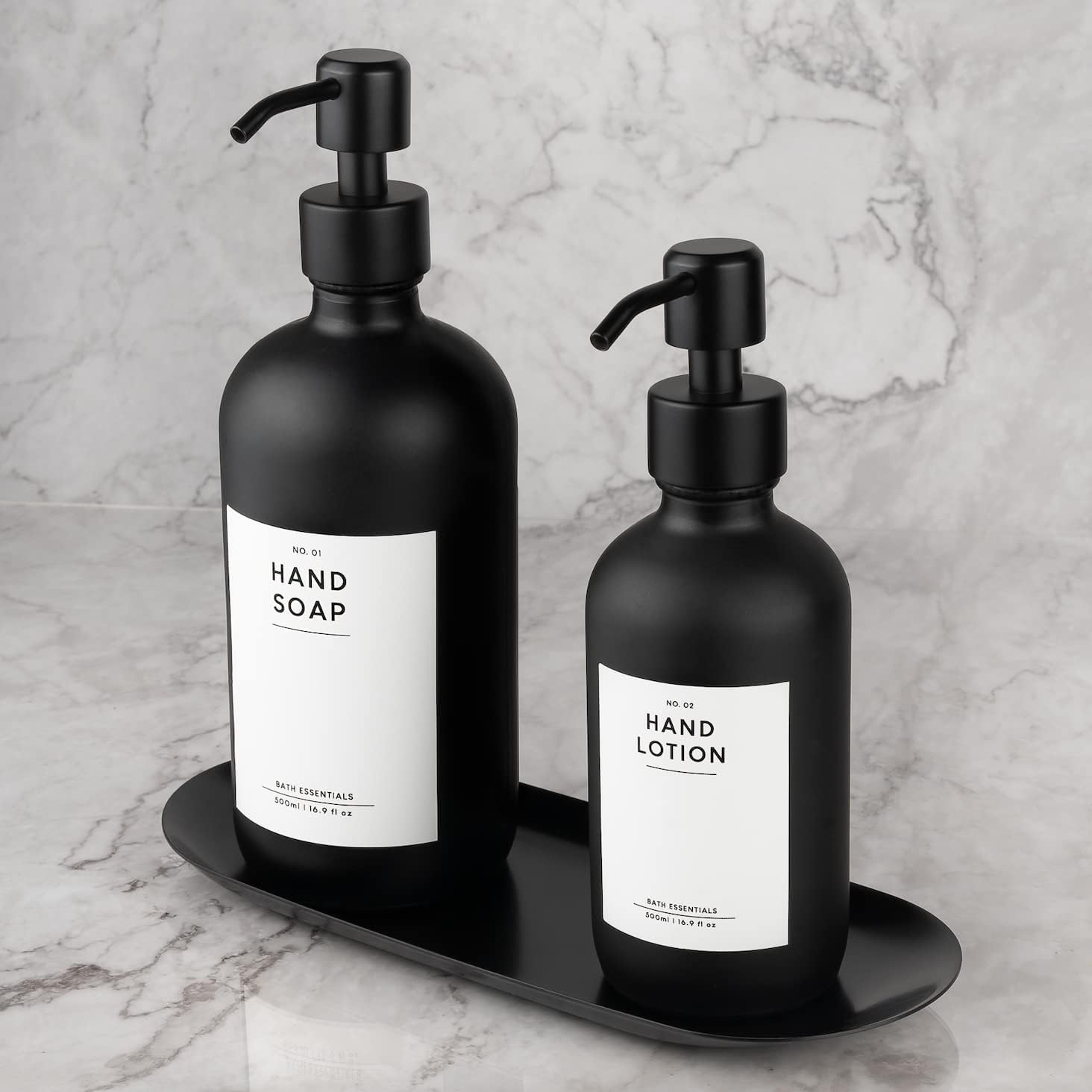 KIMIGO 2x Seifenspender Schwarz - Glas Mit Edelstahltrichter 330ml