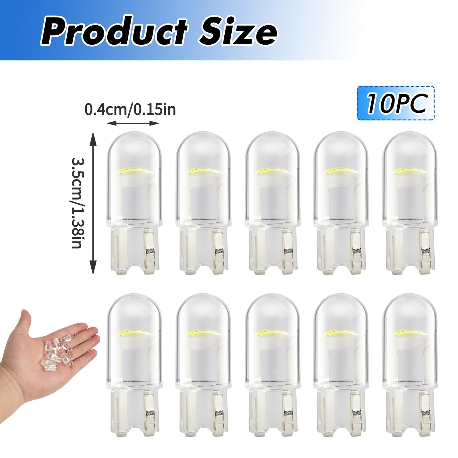 10 żarówek LED W5W T10 do samochodów 12 V 6000K 120 lm COB, zamiennik żarówek 194, T10, 168, 2825, żarówka LED W5W, żarówka samochodowa 12 V 5 W, oświetlenie wnętrza samochodu