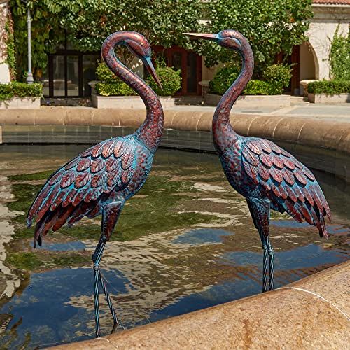 Kircust Garden Crane Statues Patina Heron Decoy, Standing Metal Crane Sculptures Bird Yard Art For Outdoor Decor, Set Of 2 #TOP3