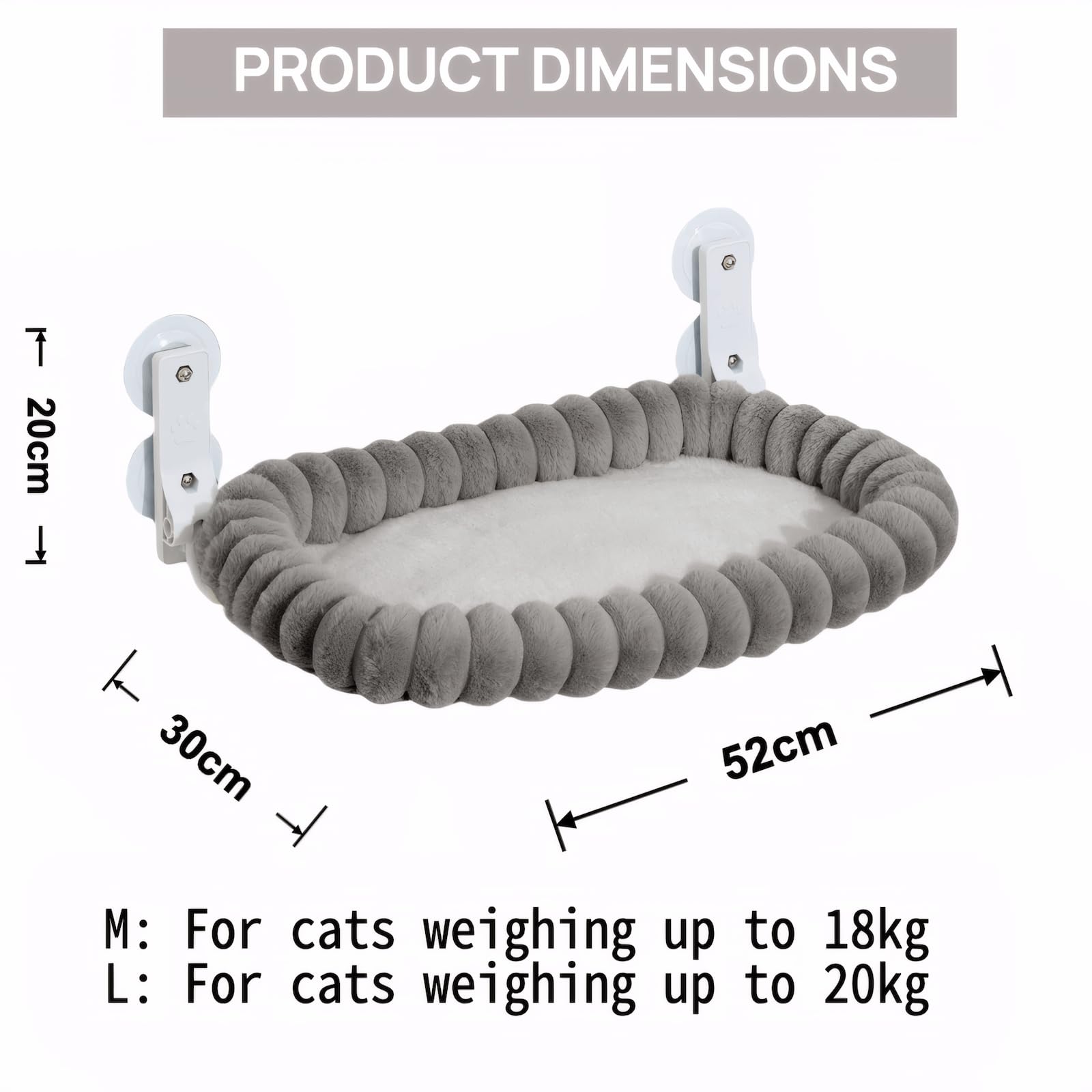 CareCooo Amaca per Gatti da Finestra, Lettino per Gatti con Ventose, Cuccia Gatto Finestra Pieghevole, Morbido Cuscino Lavabile per Riposo e Vista Panoramica, Resistente fino a 18 kg, 52x30cm, Grigio