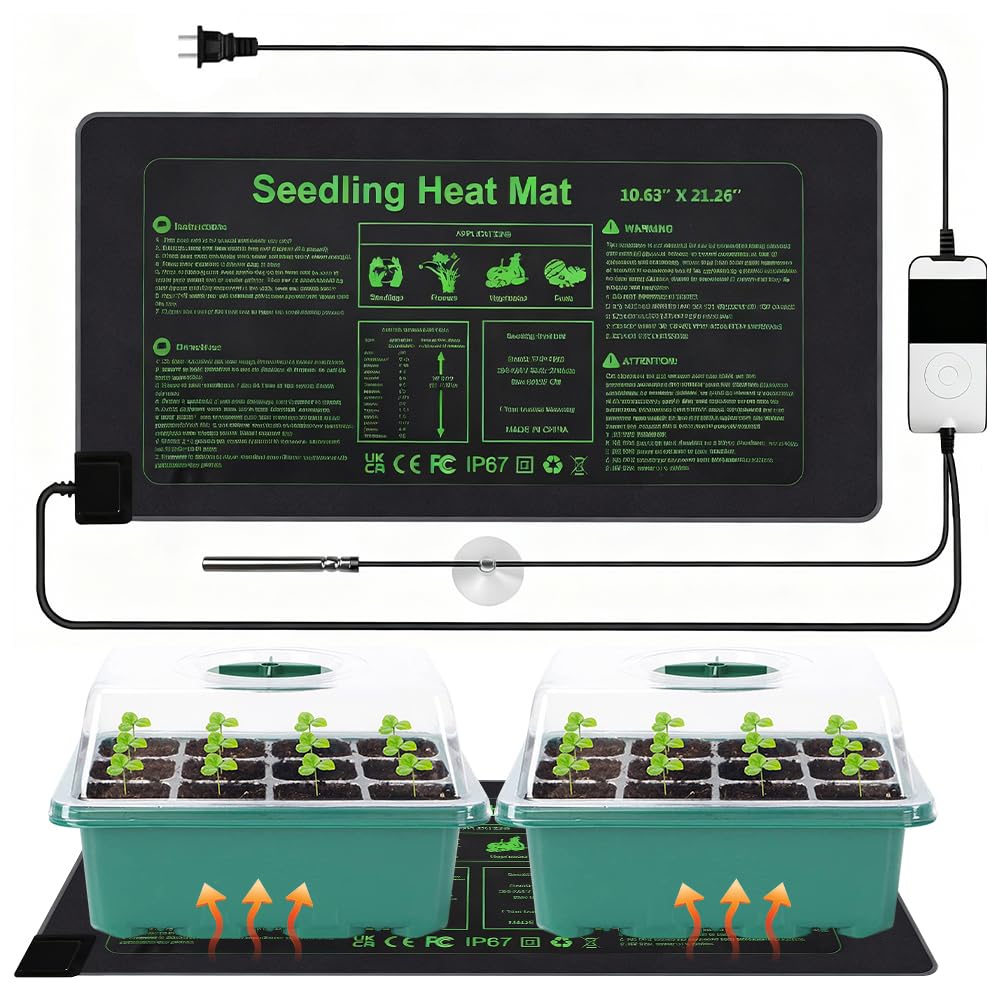 Tapis Chauffant pour Plantes, 54 x 27 cm Tapis Chauffant pour Semis, avec Thermostat 5°C à 45°C et Fonction de Minutage 0-12H, Idéal pour Les Semis, Les Animaux de Compagnie et Les Reptiles