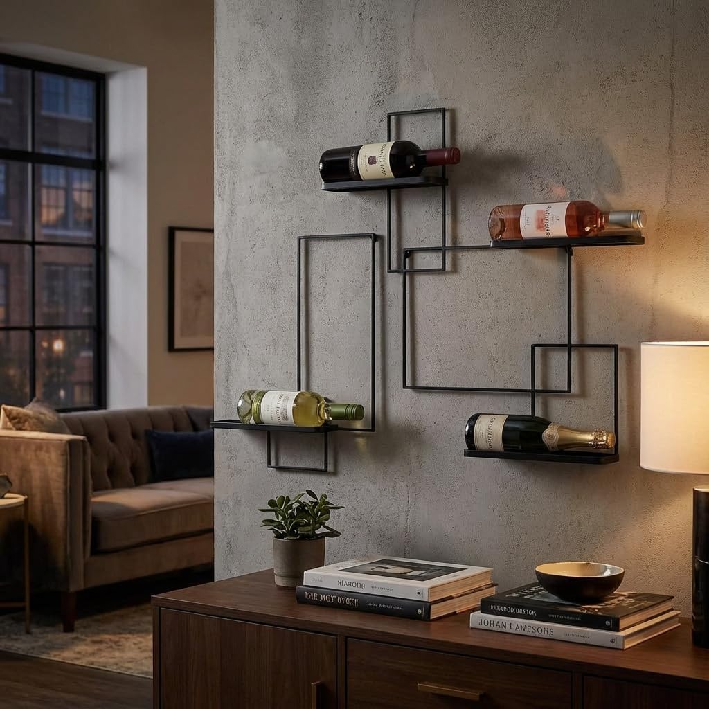 DanDiBo Portabottiglie da Parete Metallo Nero Black Line Scaffale Portabottiglie Porta Vino Portabottiglie Wine Rack