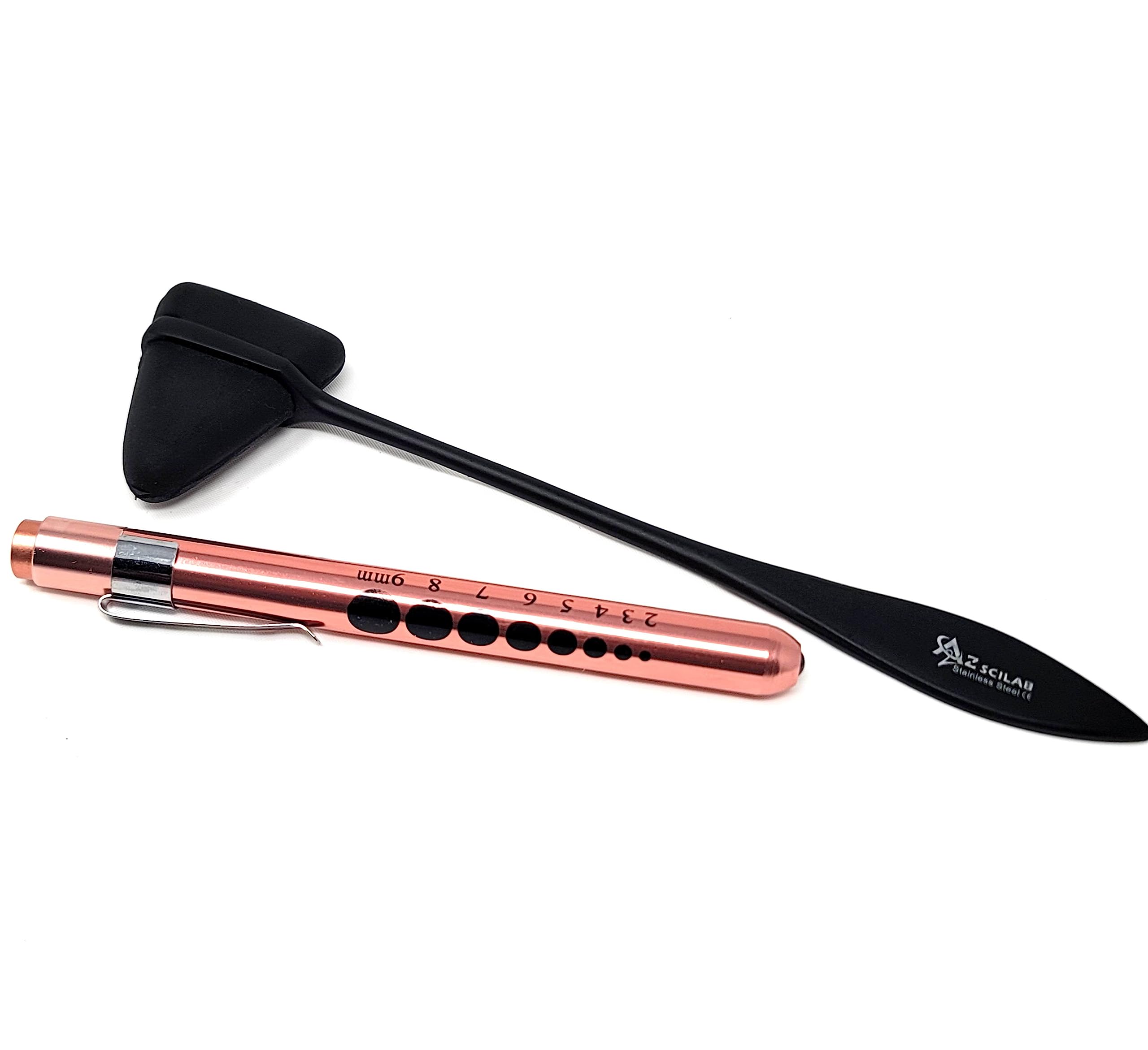 Heavy Duty Reusable Penlight + All Black Tactical Percussion Taylor Hammer (A2ZSCILAB) (Rose Gold Penlight + Hammer)