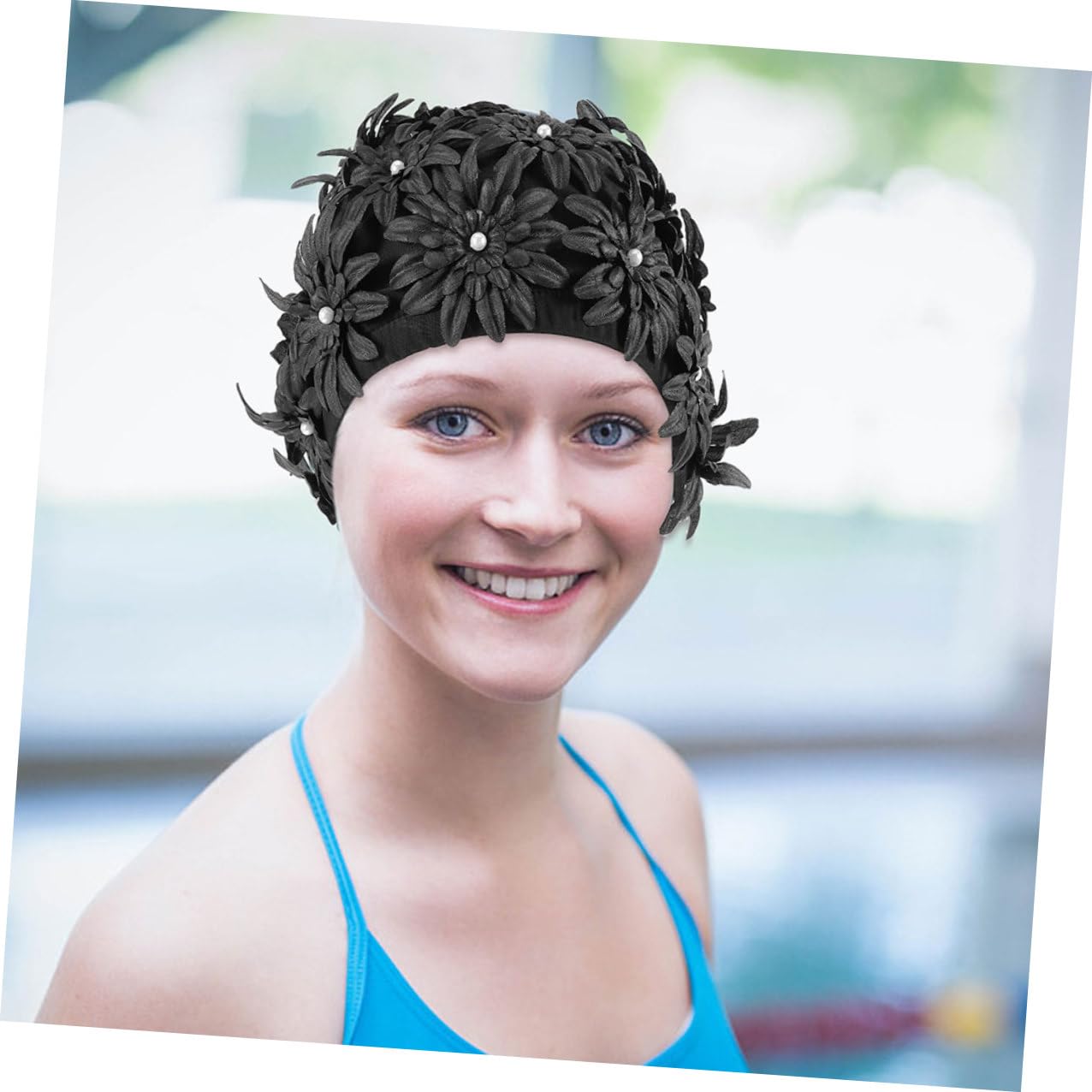 DOITOOL 2 Pezzi Cuffia da Nuoto Donna con Design Floreale a Petali, Alta Elasticità e Vestibilità Aderente in Broccato, per Attività Acquatiche e Spiagge Estive