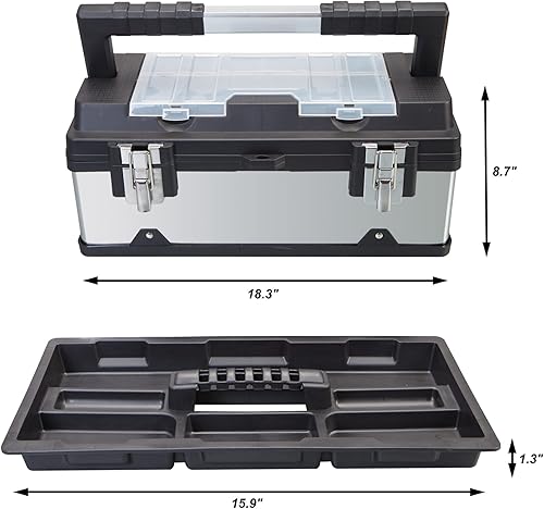 Miniatura 2 de Road Dawg ROAD DAWG A5519BD Torin - Caja organizadora de herramientas portátil de acero inoxidable de 18 pulgadas con cerradura de metal,