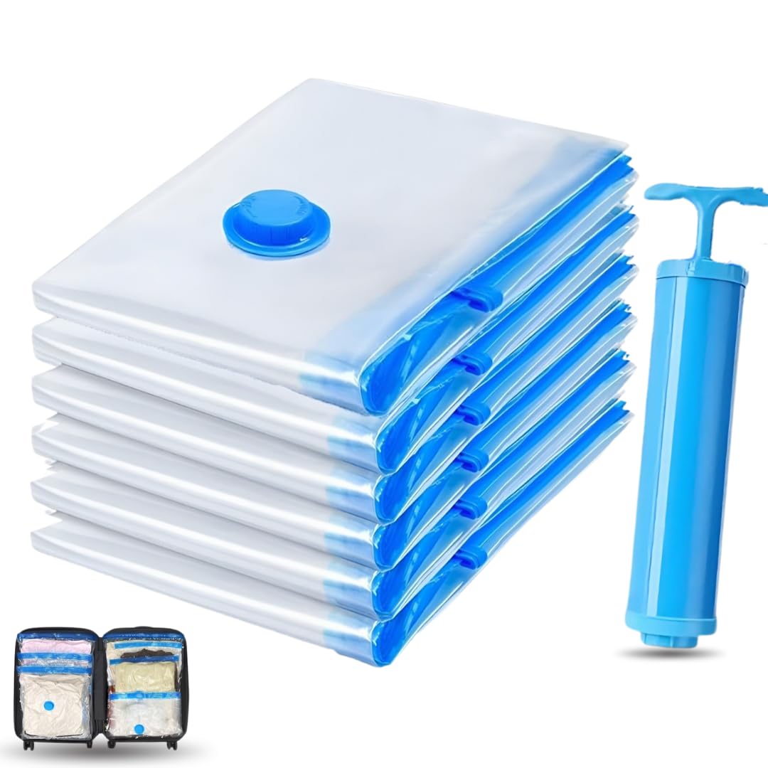 AZH- 6pcs Jumbo Vacuum Storage bags Compression bags for travel with Hand Pump Vacuum Bags for clothes for Traveling Airtight Space Saver Jumbo Bag-حقيبة ضغط للسفر-(PACK 6(6JUMBO,100 * 80))