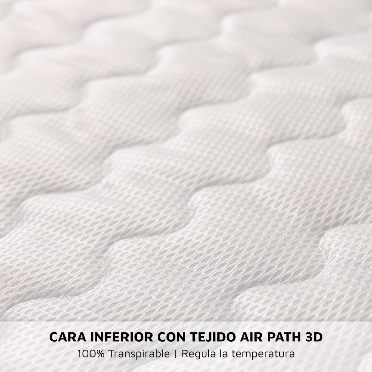 NALUI - Colchón Viscoelástico 90x180 One 15 con Firmeza Media y Grosor 15cm. Capa Viscoelástica Cloudfeel, Tejido Transpirable 3D Air Path y Multicapa 8 Airsoftpro. Fabricado en España, Blanco