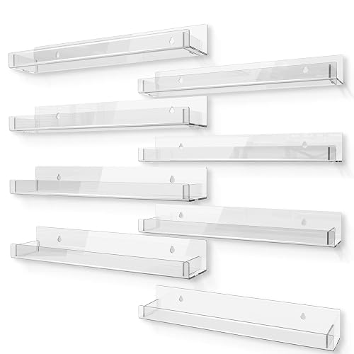 RORKIM Clear Acrylic Floating Wall Shelves 8 Pack