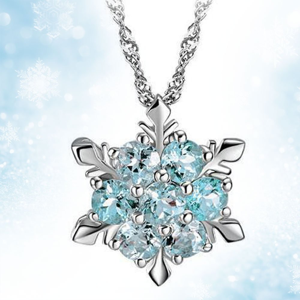 GFDayGirls Frozen Snowflake Crystal Pendant Necklace Ocean Green Pendant for Gift