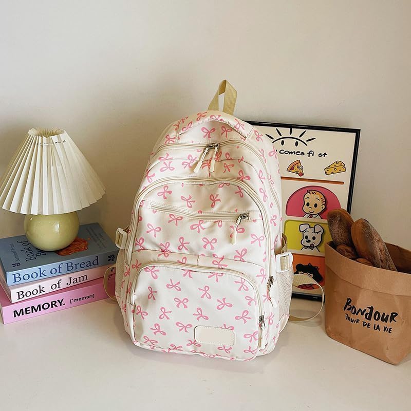 Bow Backpack For Girls, 2025 New 3pcs Set Aesthetic Daypack Bow Rucksack, Lightweight Backpack Set Large Capacity (A)3