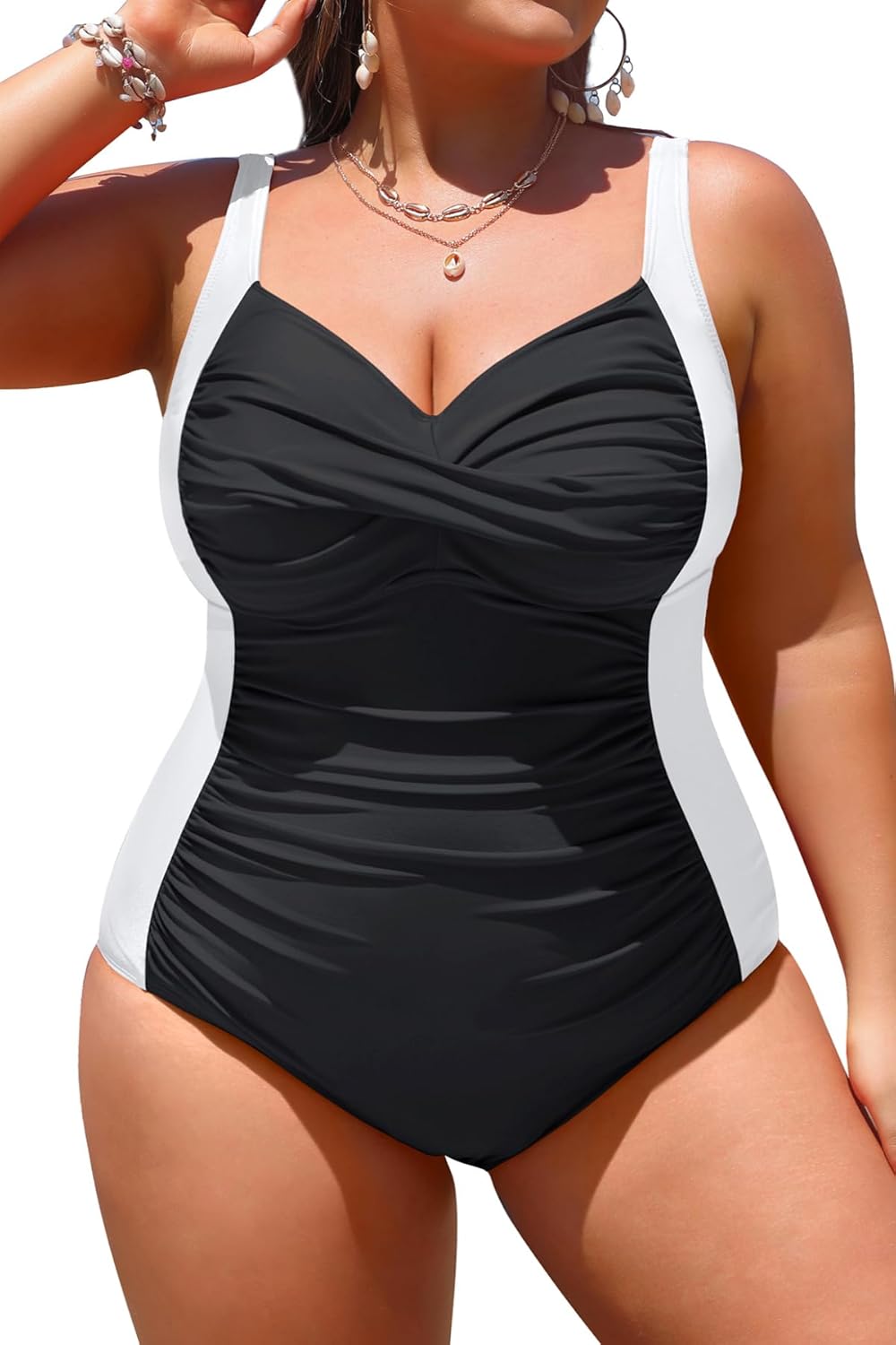 Yonique Women Plus Size One Piece Swimsuits Tummy Control Bathing Suits Twist Front Ruched Swimwear