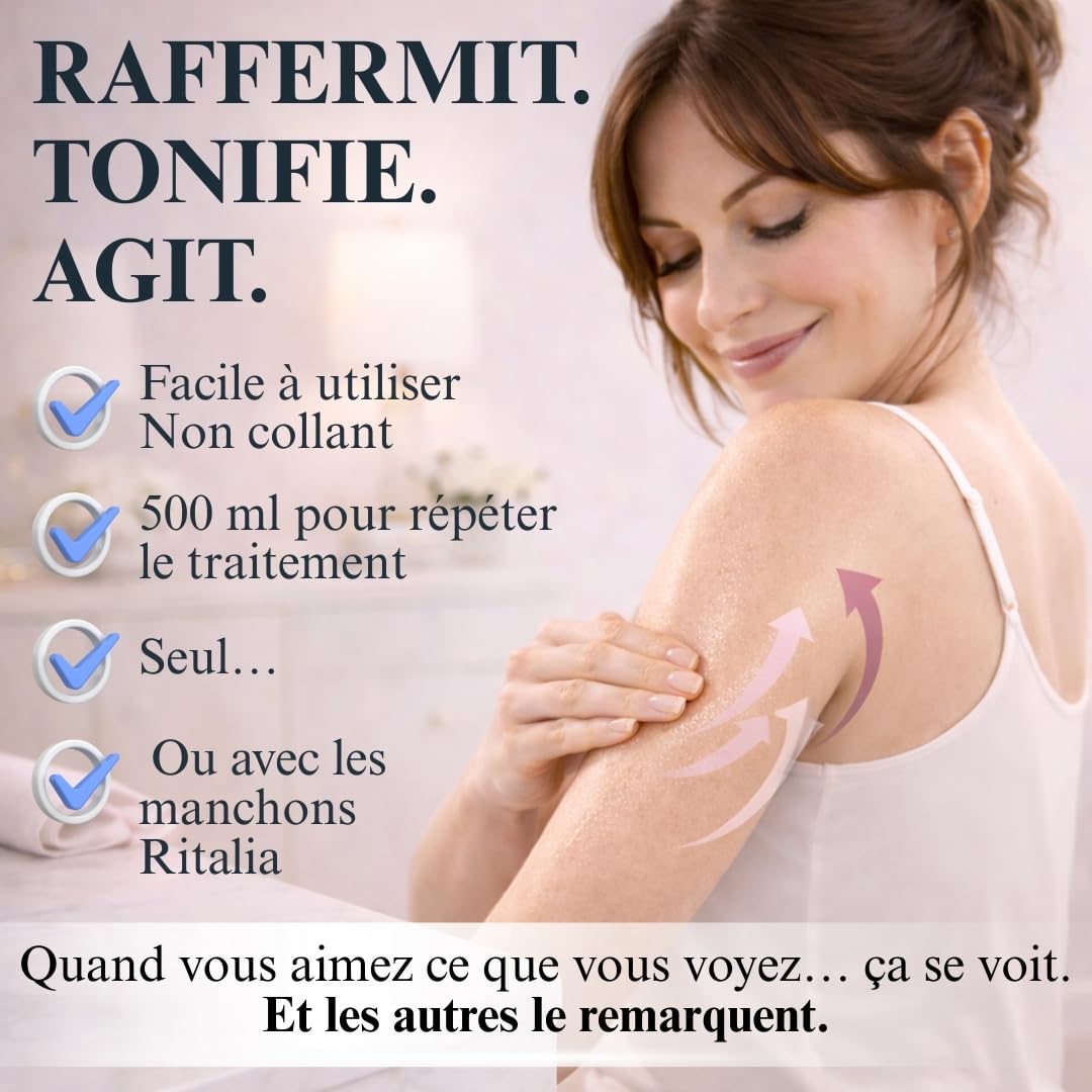 RITALIA Sérum Raffermissant Bras 500 ml – Soin Ciblé contre Bras Flasques & Peau Relâchée avec Peptides & Ginkgo Biloba – 10–12 Traitements – Alternative à la Crème Raffermissante – Made in Italy