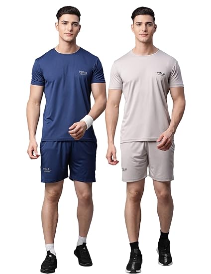 Vimal Jonnney Dryfit Solid Lycra Multicolor Tracksuit Co-ord Sets for Men (Pack of 2)-DRYFIT_T_D11_BLU_L.GRY_04-S