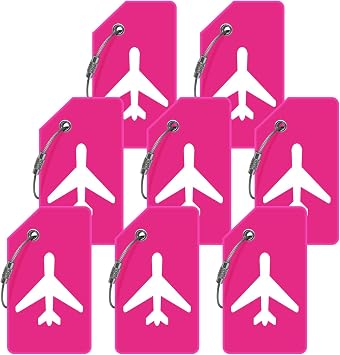 8pack Luggage Tags for Suitcases with Name ID Card,Quickly Identify Travel Tags for Luggage, Backpacks, Bags, Baggage, Cruise Suitcases - Flexible & Bright Silicone Neo Pink