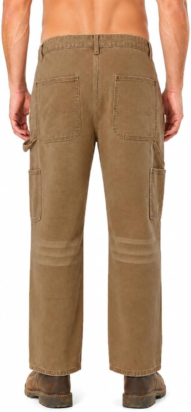 Men's 27" Inseam Work Utility Pants Heavy Duty Double Front Duck Cargo Pants Flexible Elastic Waist Rugged Dungaree