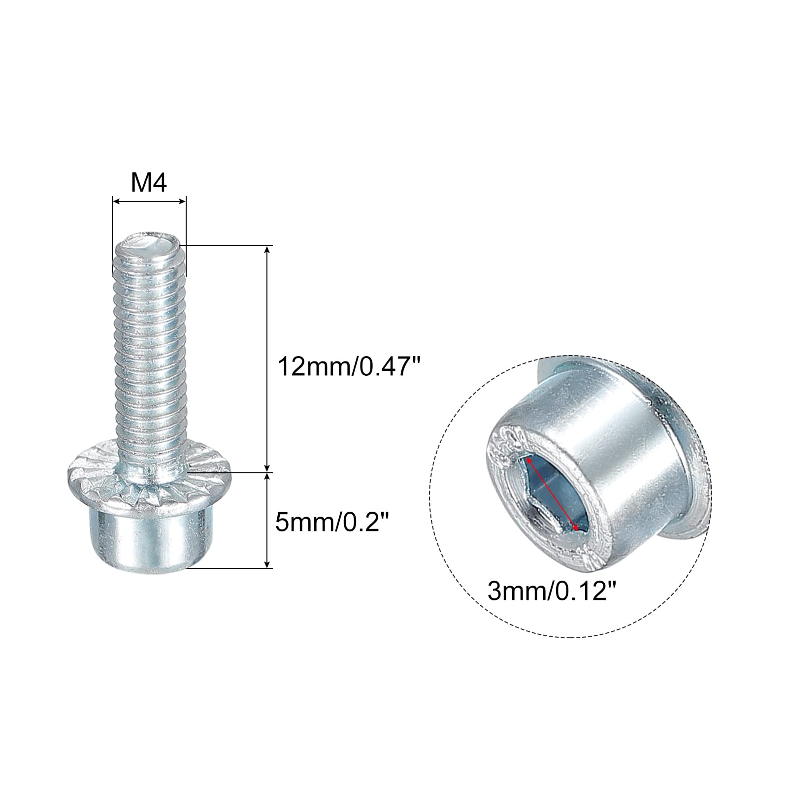 sourcing map Viti a testa cilindrica flangiata M4 x 12 mm, 20 viti a testa esagonale in acciaio al carbonio di grado 8,8, viti a flangia seghettata