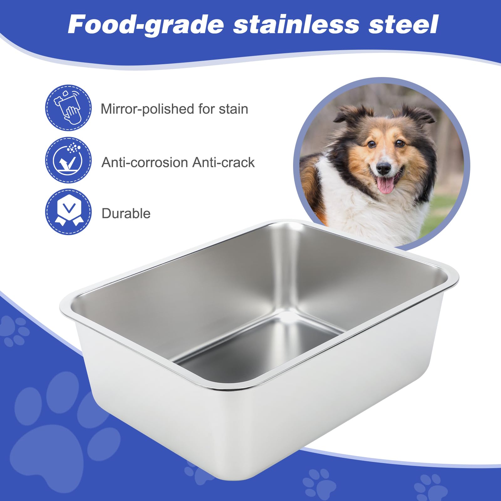 Cuenco Grande de Agua para Perros de 5 galones, Cuencos de Metal de Acero Inoxidable para Perros, Cuenco de Comida para Mascotas de Gran Capacidad, Plato de Agua para Interiores y Exteriores