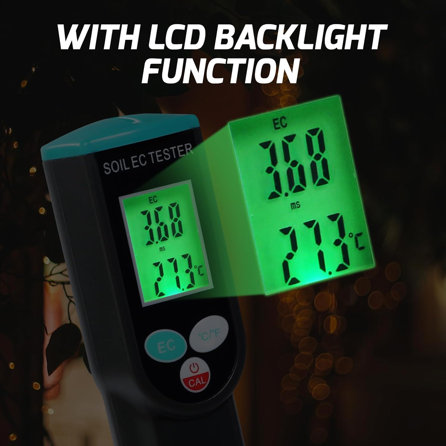 2 in 1 EC & Temperature Meter, Digital EC Meter for Soil with IP67 Waterproof Electrode, Portable Soil EC Meter Soil Tester with ATC for Gardening, Agricultural, Farming, Lawn, Plants