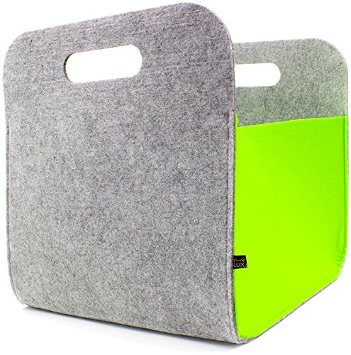 Hochwertige Aufbewahrungsbox aus edlem Filz in graumeliert/grün. Ordnungsbox, Regalbox, Faltbox, Einkaufsbox, Spielzeugkorb, Filzkorb, Filztasche, Briefkorb, Zeitungskorb. Waschbar bei 30°C