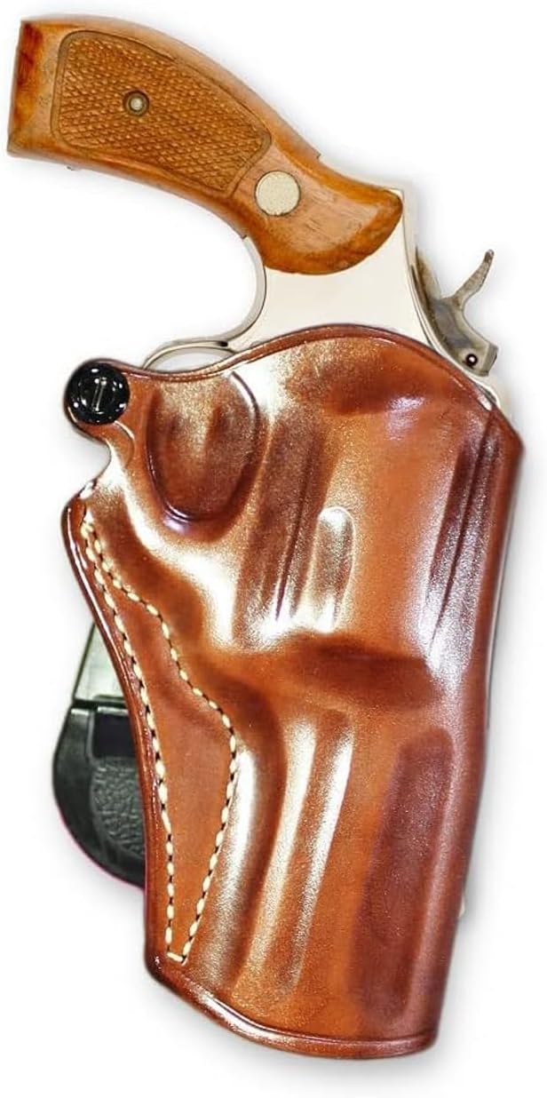 Masc Premium Leather OWB Paddle Holster with Open Top Fits .38 Special Model 10 K Frame 3-inch, Right-Hand Draw, Brown #1472#