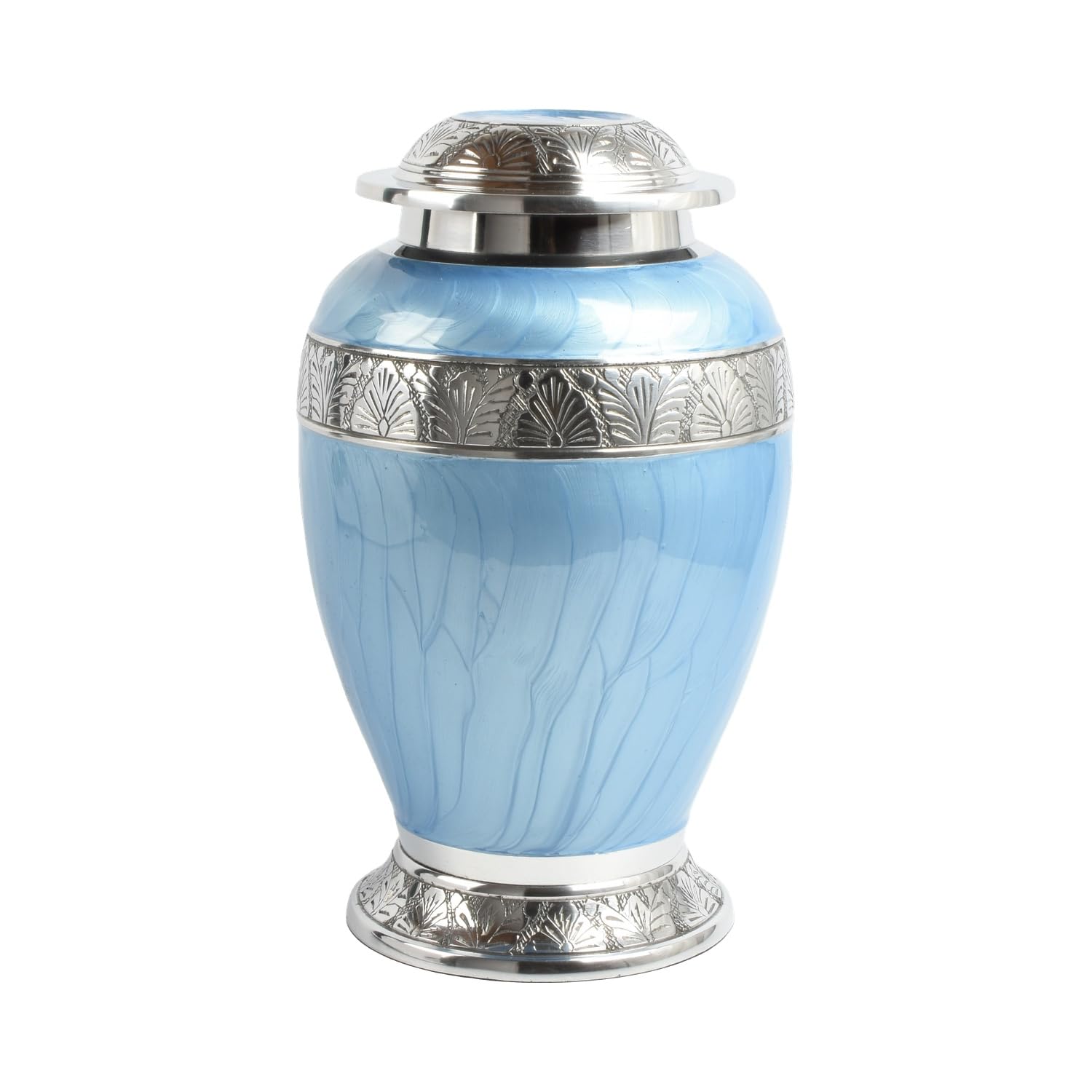 Urnswithlove Blue With Silver Trim Aluminium Cremation Urn For Human Ashes – Adult Large Size Funeral Memorial Keepsake – Secure And Dignified Resting Place Holds Approx. 90Kg Or 14 Stone Body Ashes (Blue With Silver Trim)