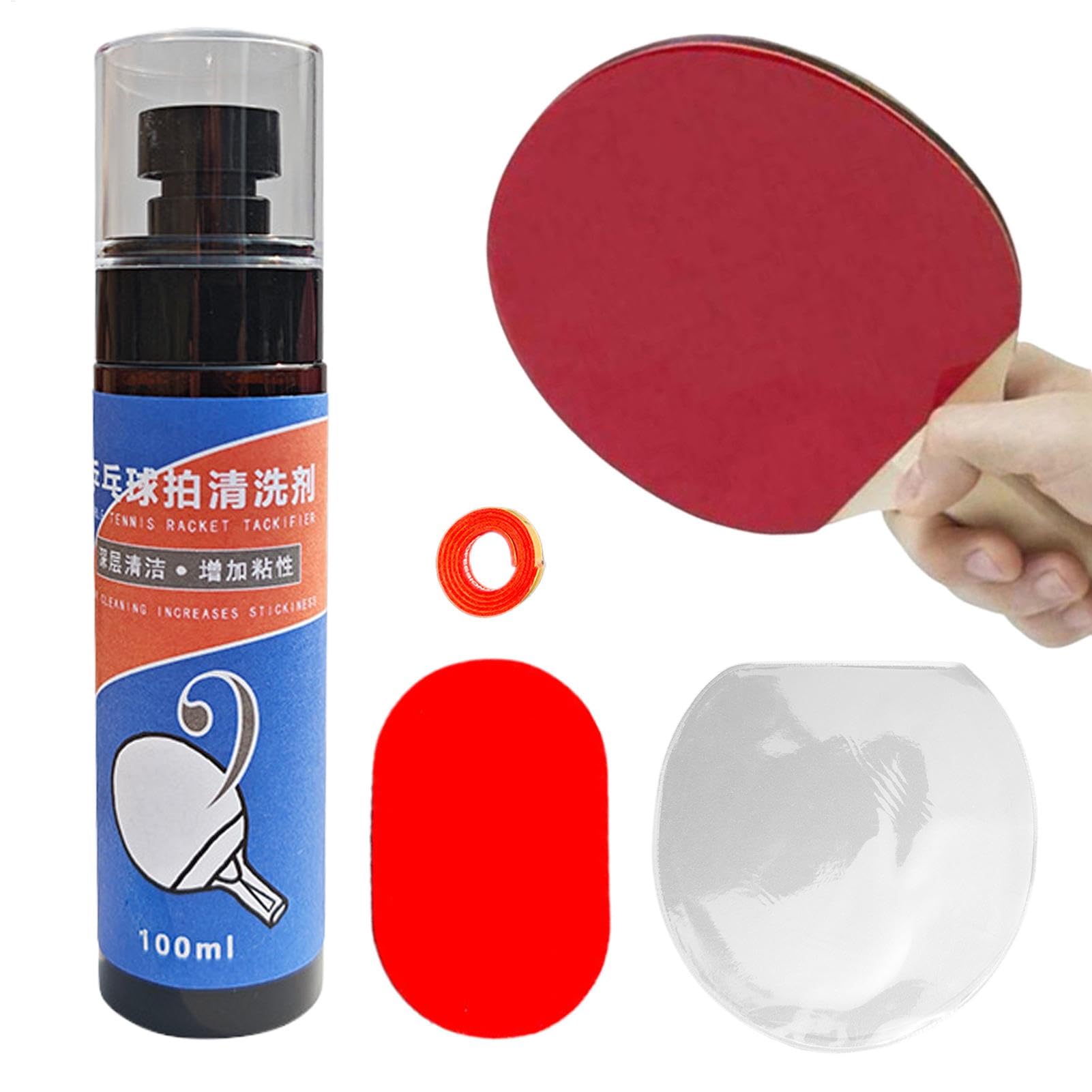 Table Tennis Rubber Cleaning Kit | Spray Cleaner Solution for Racket,Cleaning Supplies with Sponge & Protective Film, Eliminate Dirt, Dust & Oil, Restore Tackiness