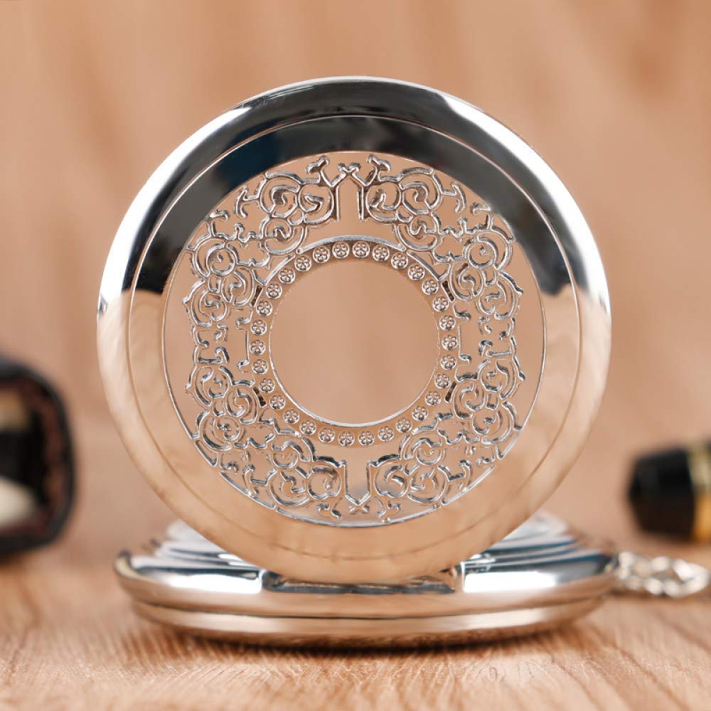 Desconocido Reloj de Bolsillo, Reloj de Bolsillo Retro Exquisito Steampunk Plata Vintage mecánico clásico Cuerda Manual Rejillas Mujer Cadena