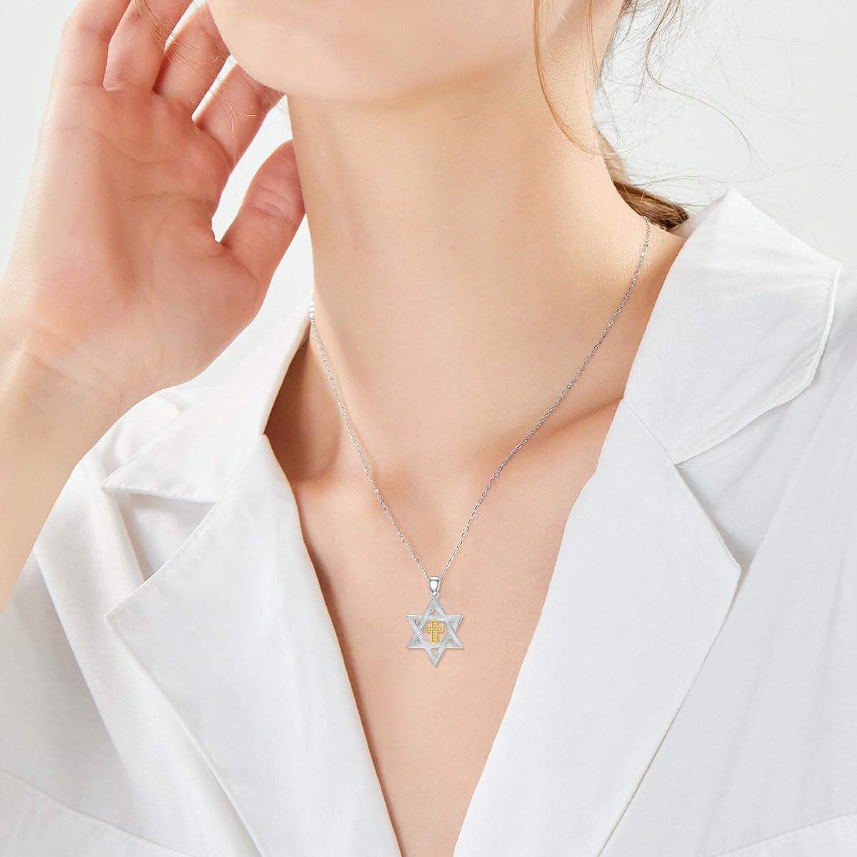 Collana con ciondolo a forma di stella di David, da donna, in argento Sterling 925, con ciondolo a forma di stella di Davide, con diamanti