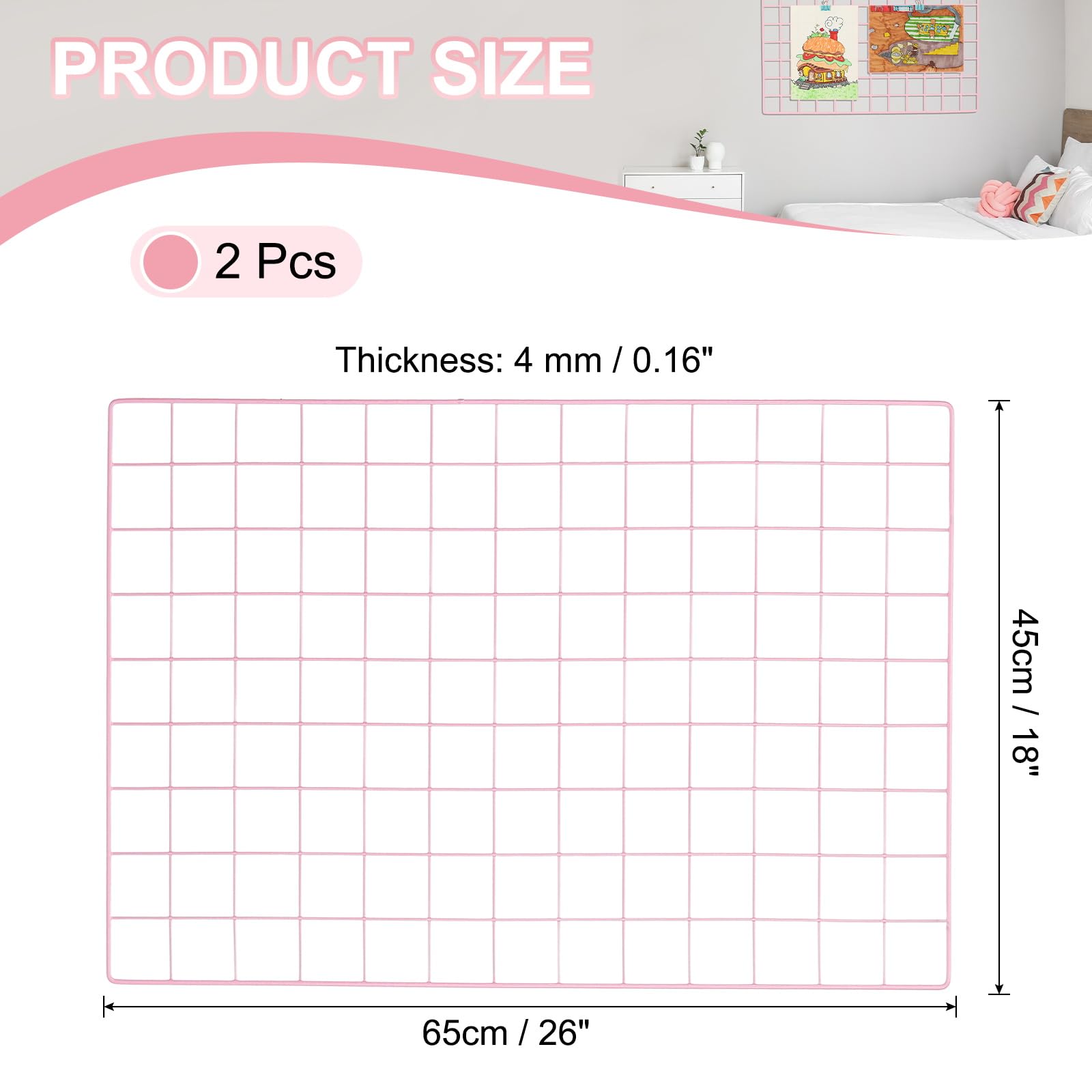 PATIKIL 18"x26" Drahtgitter-Panel, 2er Pack Brett Foto Bilder Memo Anzeige Gitter-Panel Hänge-Organizer Wanddekorations-Panel für Zuhause Büro Hochzeit, Pink