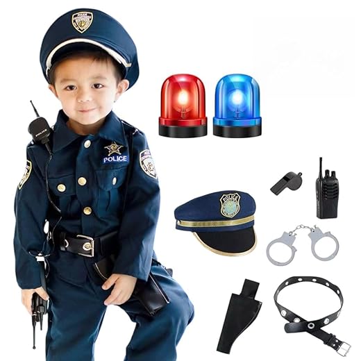 Conjunto 8 Peças De Fantasia Crianças Uniforme Policial Fantasia Cosplay Até 10 anos.