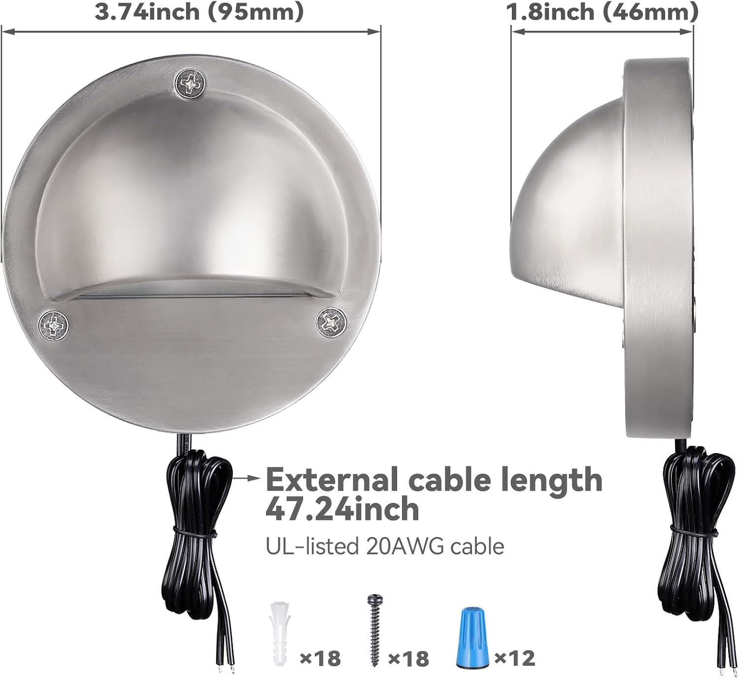 LEONLITE Update 5CCT LED Low Voltage Deck Light, 180LM 3.5inch Landscape Step Railing Fence Light, 12-24V AC/DC, CRI90, Die-cast Aluminum Housing & Frosted Glass Lens, UL Cord, Satin Nickel, Pack of 6