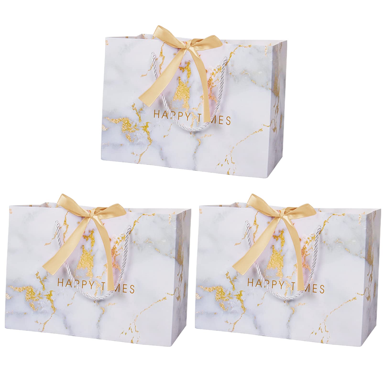 Lot De 3 Sacs Cadeaux En Papier Avec Anse Et Rubans à Nœuds, 25 × 20 × 12 Cm, Sac Cadeau Moyen Pour Anniversaire, Mariage, Fête De Festival (rose 1