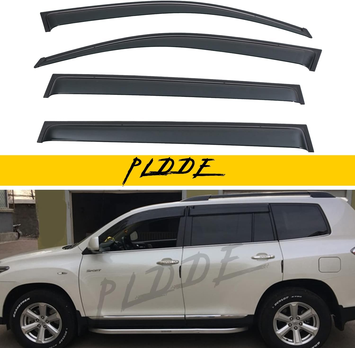 PLDDE 4pcs JDM Smoke Tint Window Visors Compatible with 08-13 Toyota Highlander XU40 Outside Mount Tape On/Clip On Style PVC Sun/Rain Guard Vent - Amazon product rated Grade B
